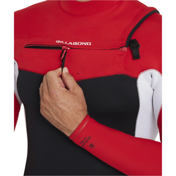 2026 Billabong Mens Revolution Natural AI 2mm Long Sleeve Chest Zip Shorty Wetsuit ABYW400128 - Deep Red